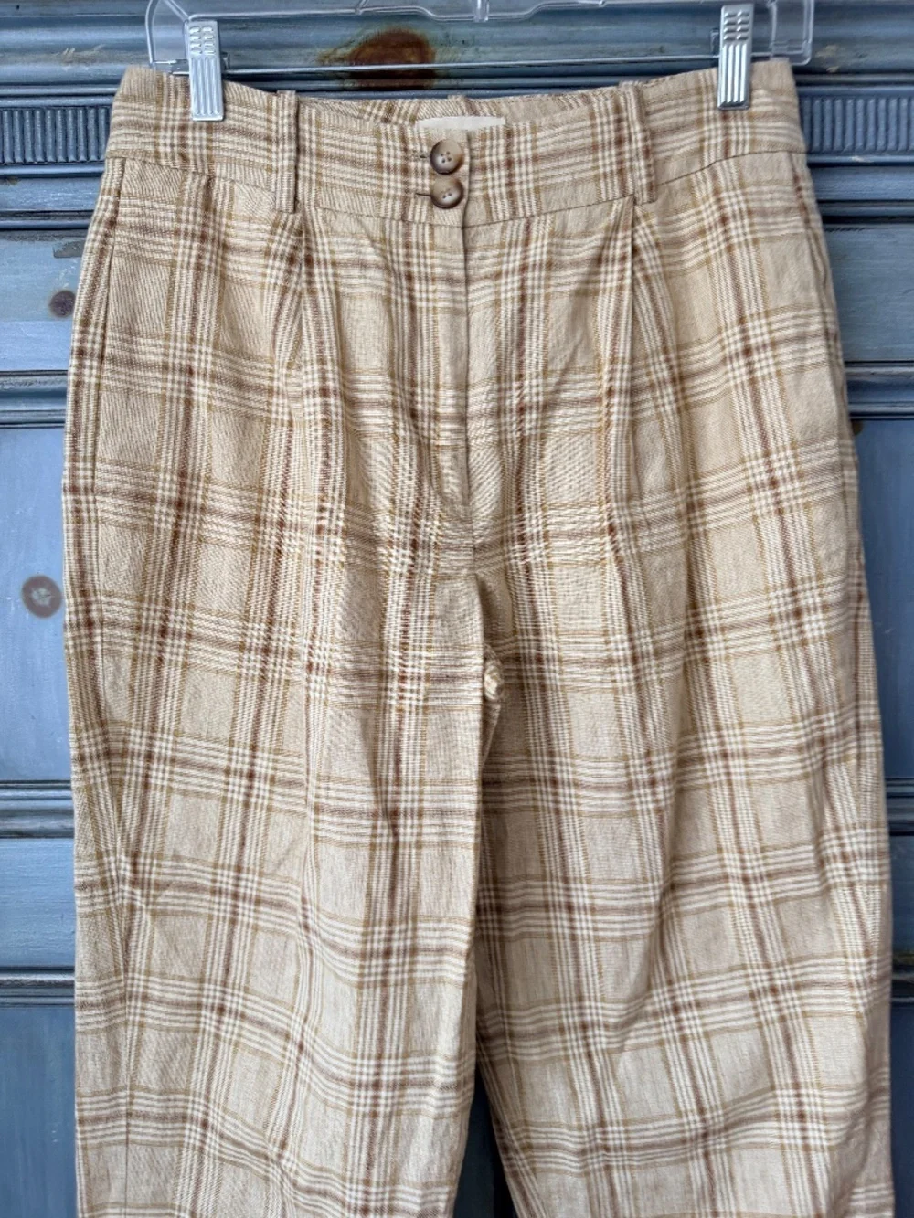 Sezane Cyprien Plaid Cropped Trousers in Ochre Check Size 36